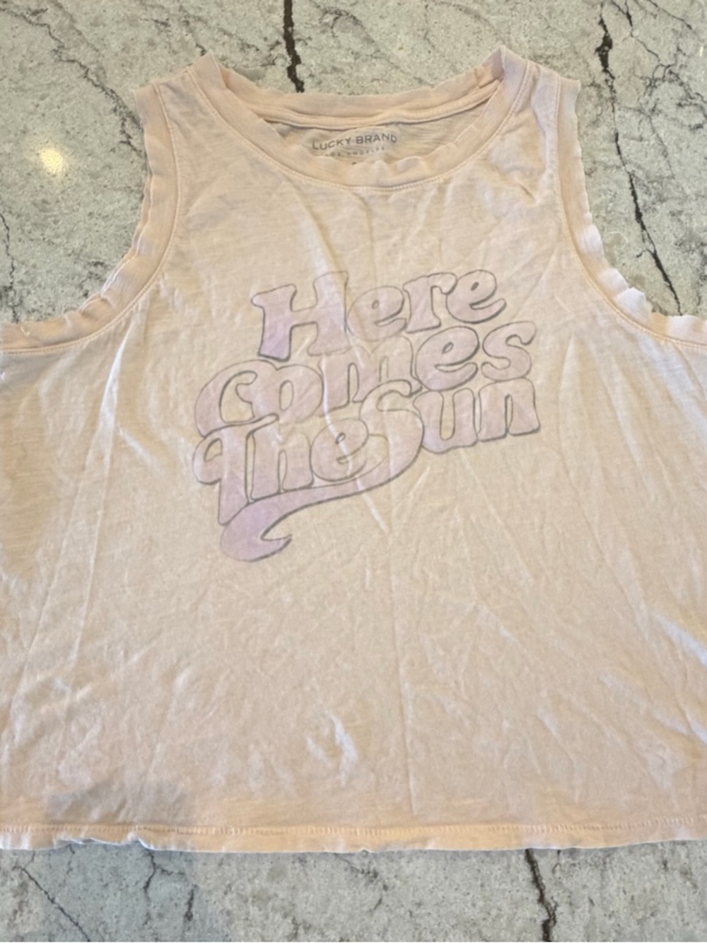 Lucky Brand Here Comes The Sun Tank Small Pink / Peach Graphic Boho Summer